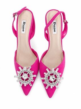 Dune London Hot Pink Embellished Pointed Slingback Heels -Size 39